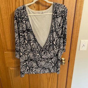Spruce & Sage Black and White Cross Front Blouse 2X
